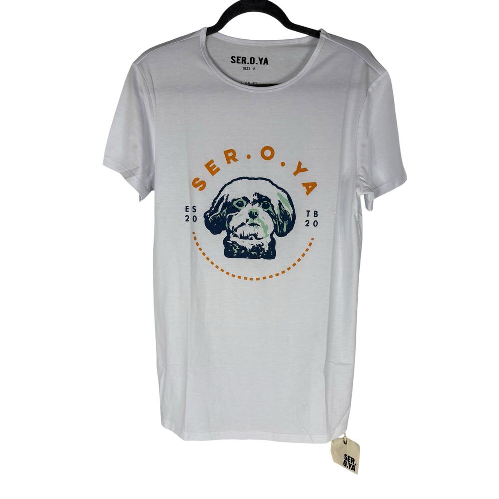 Ser.O.Ya Graphic Dog Print Crew T Shirt Short Sleeve Casual Streetwear White S